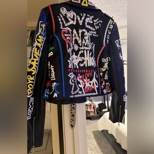 Graffiti Style Black Leather Jacket